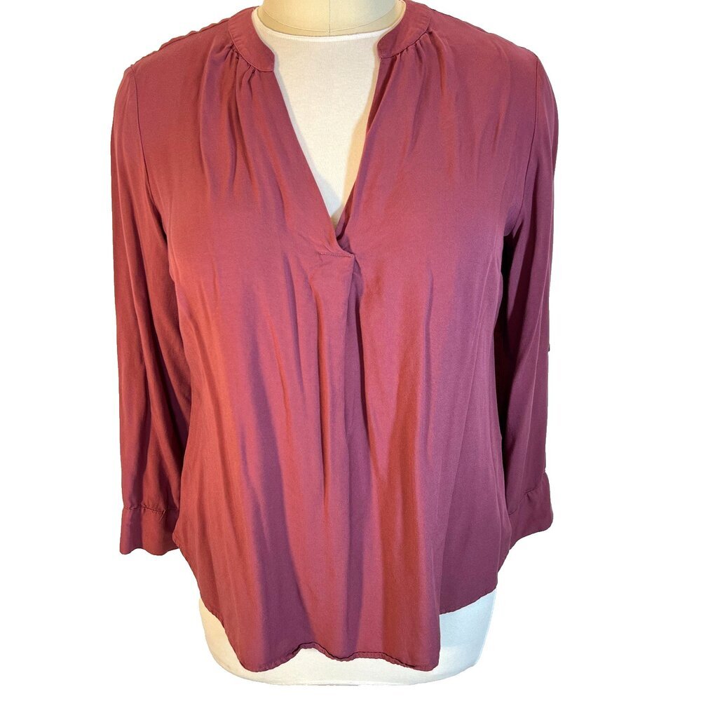 New York & Company soho Blouse Women's XXL Mauve Pink‎ Long Sleeve Deep V-neck